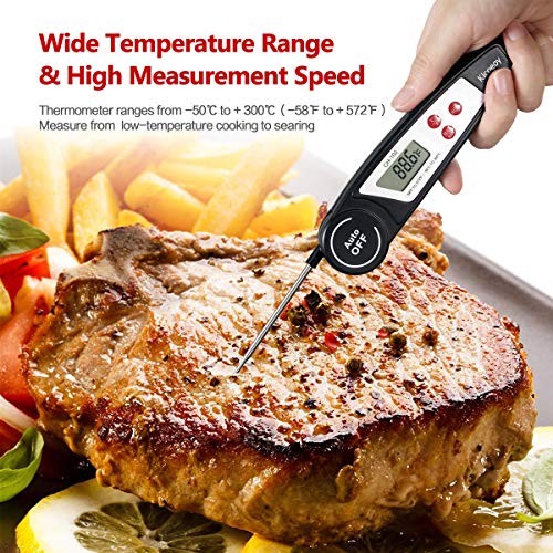 Digital Instant Read Meat Thermometer, Kicoeoy Kitchen Waterproof Thermometer With Collapsible Probe & Calibration. Super Fast Electric Food Thermometer For Kitchen, Outdoor Cooking, BBQ (black)