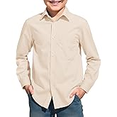 Haloumoning Boys Long Sleeve Dress Shirts Collared Button-Down Shirt School Uniform Shirts with Chest Pocket 5-14 Years