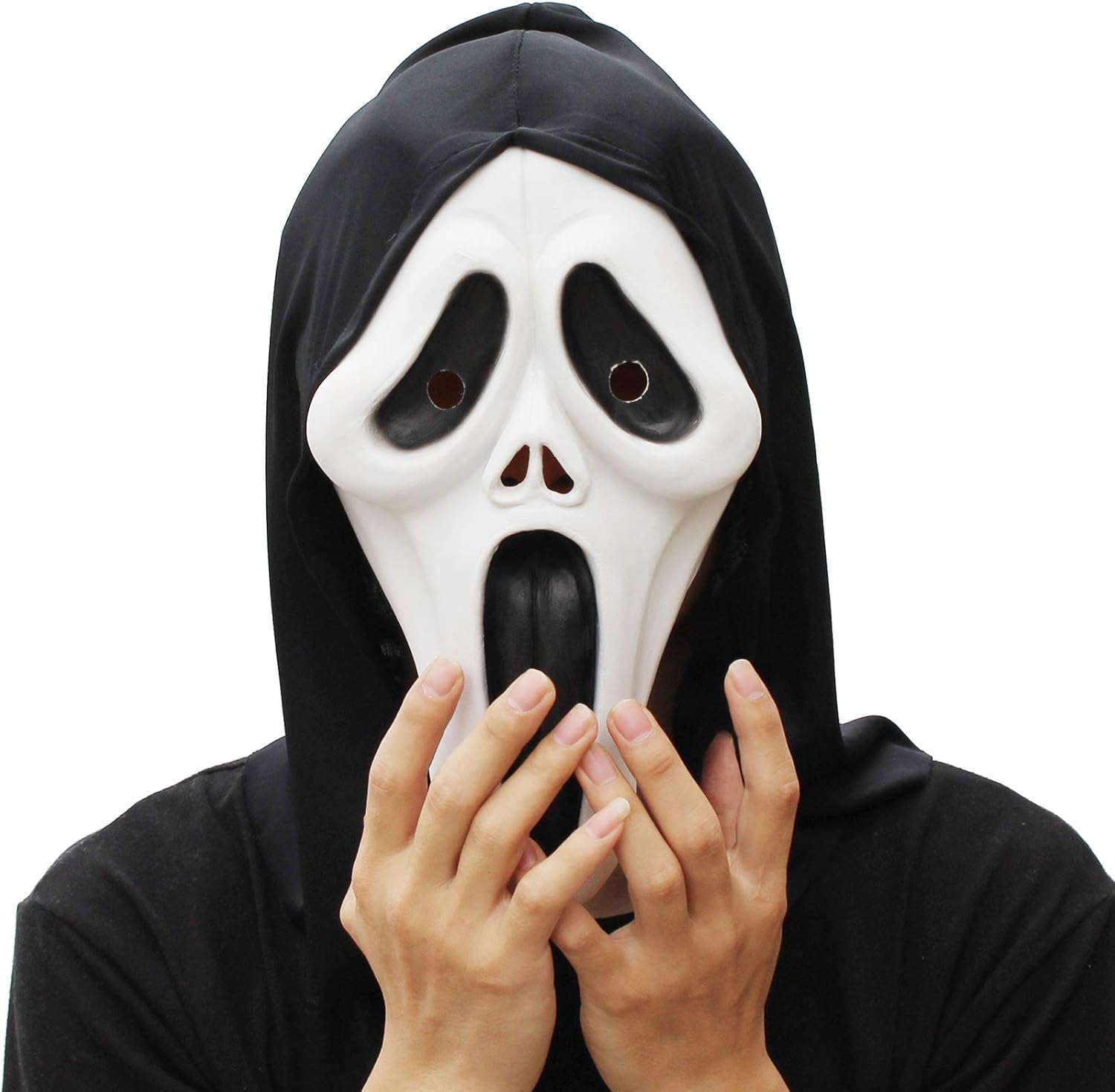 PartyHop Scream Mask Ghost Latex Full Head Masks Scary Masks for Halloween, White and Black - Image 5
