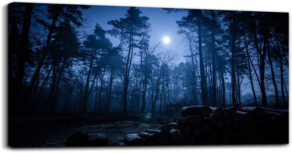 Wall Art Decor for Living Room Canvas Art Simple Life moonlight Blue forest Painting Canvas Prints Ready to Hang for Home Decoration Bedroom kitchen office posters Artwork Large wall painting