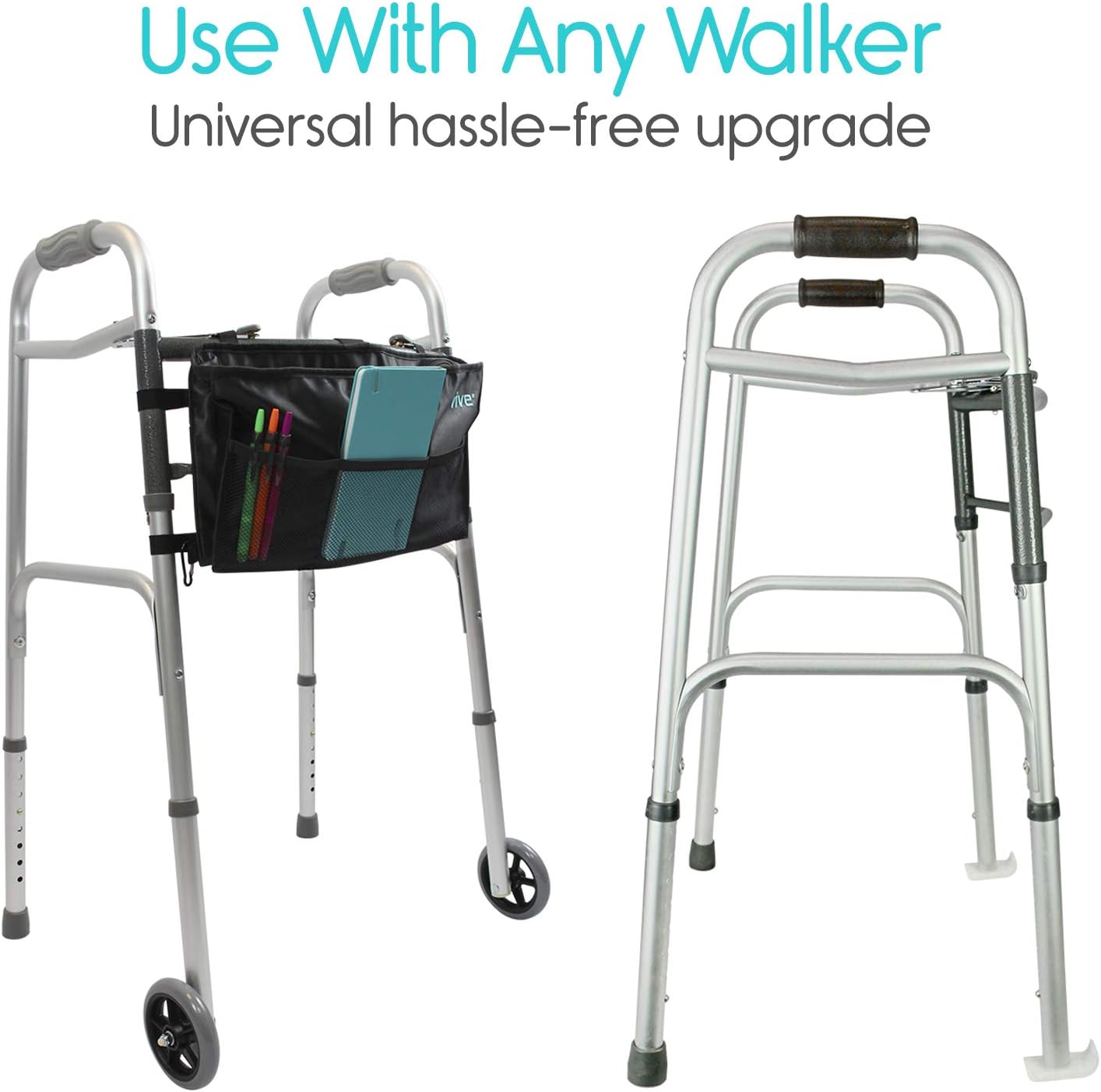 Vive Walker Wheels and Ski Glides - Replacement Feet - Accessories Parts Set for Folding Medical Walkers - Universal Front, Back Stability Safety Wheel - Includes 2 Glide Tips, Two 5 Inch Rubber Wheel: Health & Personal Care