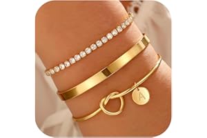 JIAOGE Christmas Gifts for Women Teen Girls Kids - Dainty Gold Bangles Bracelets for Women Personalized Initial Bracelet Stackable Gold Knot Cuff Tennis Bracelet Gold Jewelry Bridesmaid Wedding Gifts
