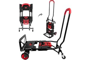 CHINCO STAR Folding Hand Truck, Portable Dolly Cart with Rubber Wheels and Retractable Handle, 2 in 1 Design 330lbs Capacity Hand Cart Foldable for Transportation/Luggage/Mobile/Travel/Office Use