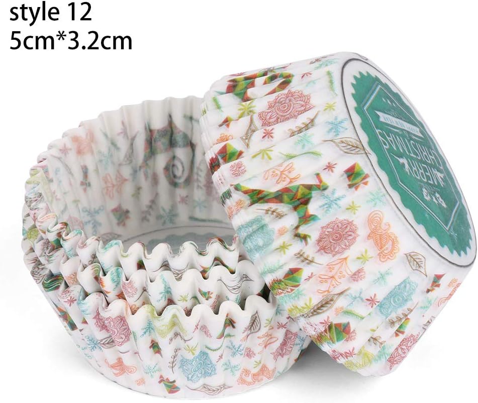 100pcs/lot Christmas Cake Paper Cups Home & Kitchen Baking Mold Pastry Tools Party Supplies Muffin Cases Santa Claus Cupcake Wrappers(Style 12)