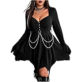 BEAUDRM Women's Plus Size Gothic Hooded Dress Grunge Punk Long Sleeve Asymmetrical Flowy Going Out Party Club Mini Dresses