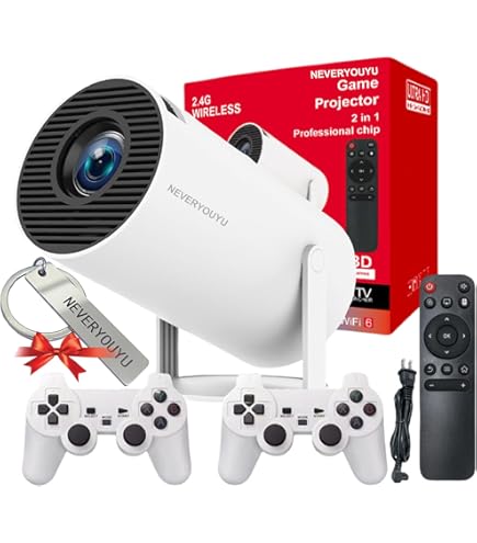 Projecteur Gaming 4K Avec 30 000 Jeux Intégrés - 1280x720p, WiFi 5G, Bluetooth, 2 Manettes Sans Fil - Android 12, Parfait Pour Le Salon - 4