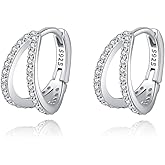 SLUYNZ Solid 925 Sterling Silver Chunky Hoop Earrings for Women Teens Shiny CZ Hoop Earrings Huggie Studs
