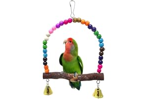 Honbay Wooden Bird Swing Perch Parrot Hanging Toy for Small Sized Birds