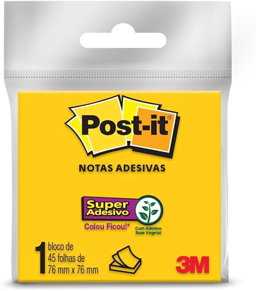 Bloco de Notas Super Adesivas Post-it Amarelo Neon 76 mm x 76 mm - 45 folhas 