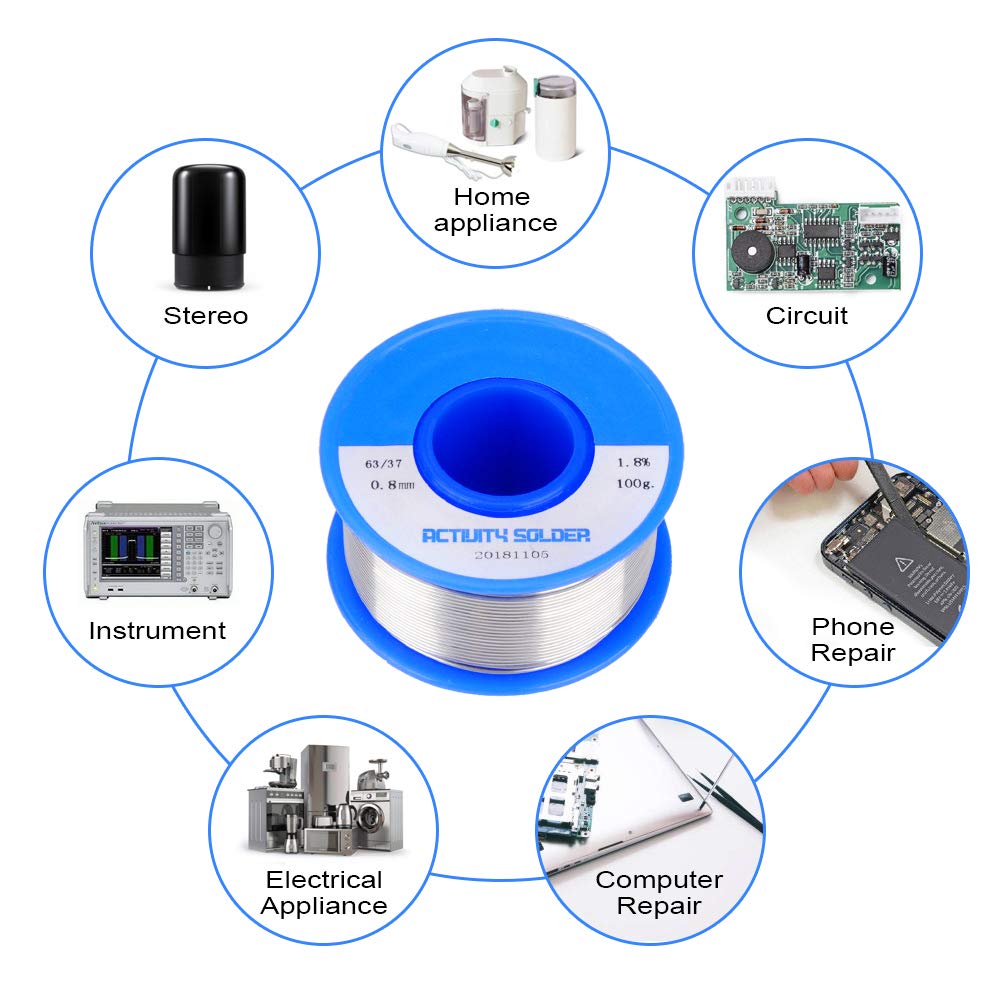 HUICAO Rosin Core Solder 63/37 Wire Solder for Electrical Repair Wiring Circuit Boards – 100 g (0.032 inch / 0.8mm)