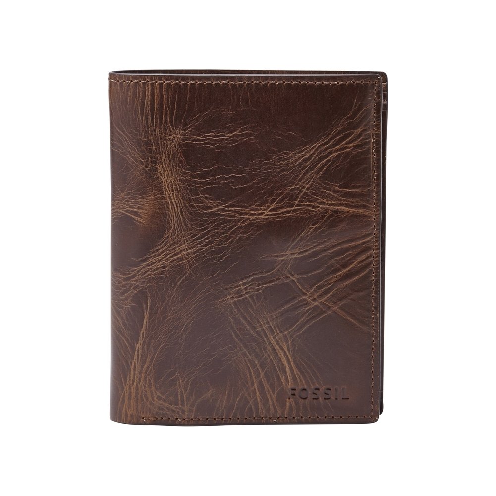 Fossil Wallet for Men Derrick, 100% Leather Bifold Dark brown 10 cm L x 2.5 cm W x 13 cm H ML3686201