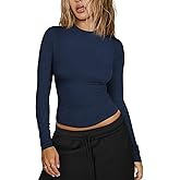 Hragc Womens Ribbed Long Sleeve T Shirts Crew Neck Fall Basic Tight Tops Fitted Casual Going Out Workout Cotton Fall Tops