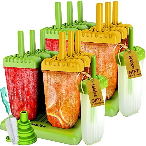Lebice Popsicle Molds 12-Piece Set - BPA Free - Ice Pop Makers + 2 Silicone Funnels + 2 Cleaning Brushes.
