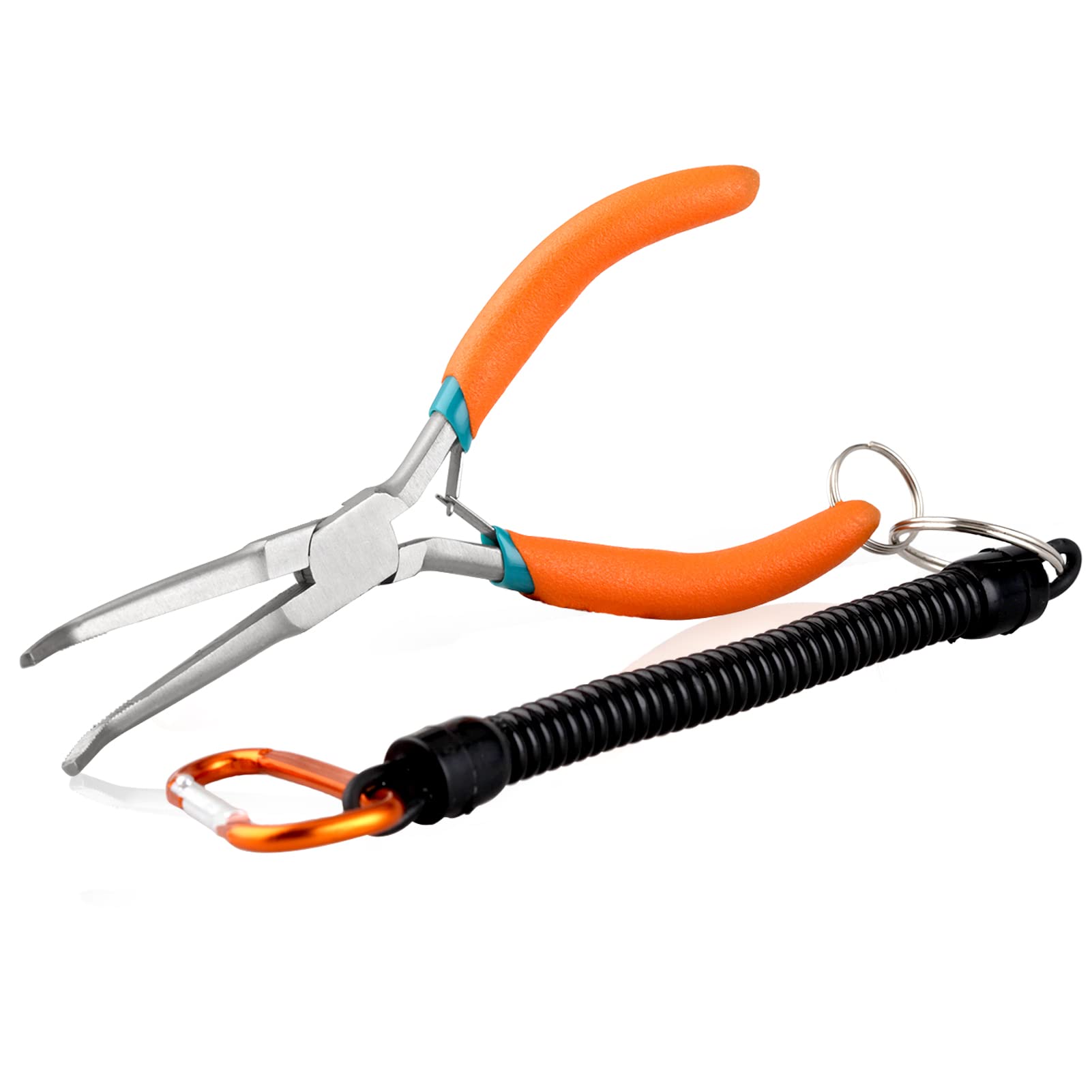 SPEEDWOX Long Needle Nose Pliers with Serrated Jaw, Bend Nose Precision Wire Looping Pliers with Anti-Loss Lanyard for Narrow Spaces, Needle Remover Fishing Tools (Curved Tips, Curved Handle) — image 1