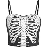 ZAFUL 2024 Halloween Costumes Fall Skeleton Sleeveless Crops Tops Shirts Womens Graphic Trendy Sexy Going Out Cami Tank Top