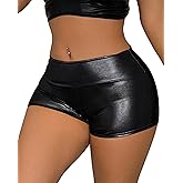 High Waisted Metallic Shorts for Women - Shiny Silver Party Shorts, Stretchy Rave Bottoms for Dance Festival
