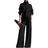 Womens Two Piece Knit Sets Long Sleeve Turtleneck Cardigan Sweatshirt Top Basics Tracksuit Outfits Casual Wide Leg Sweatpants
