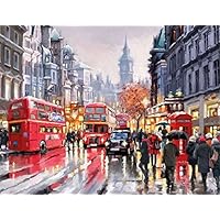 ABEUTY DIY Paint by Numbers for Adults Beginner - Building England Red Bus Street 16x20 inches Number Painting Anti Stress Toys (Wooden Framed)