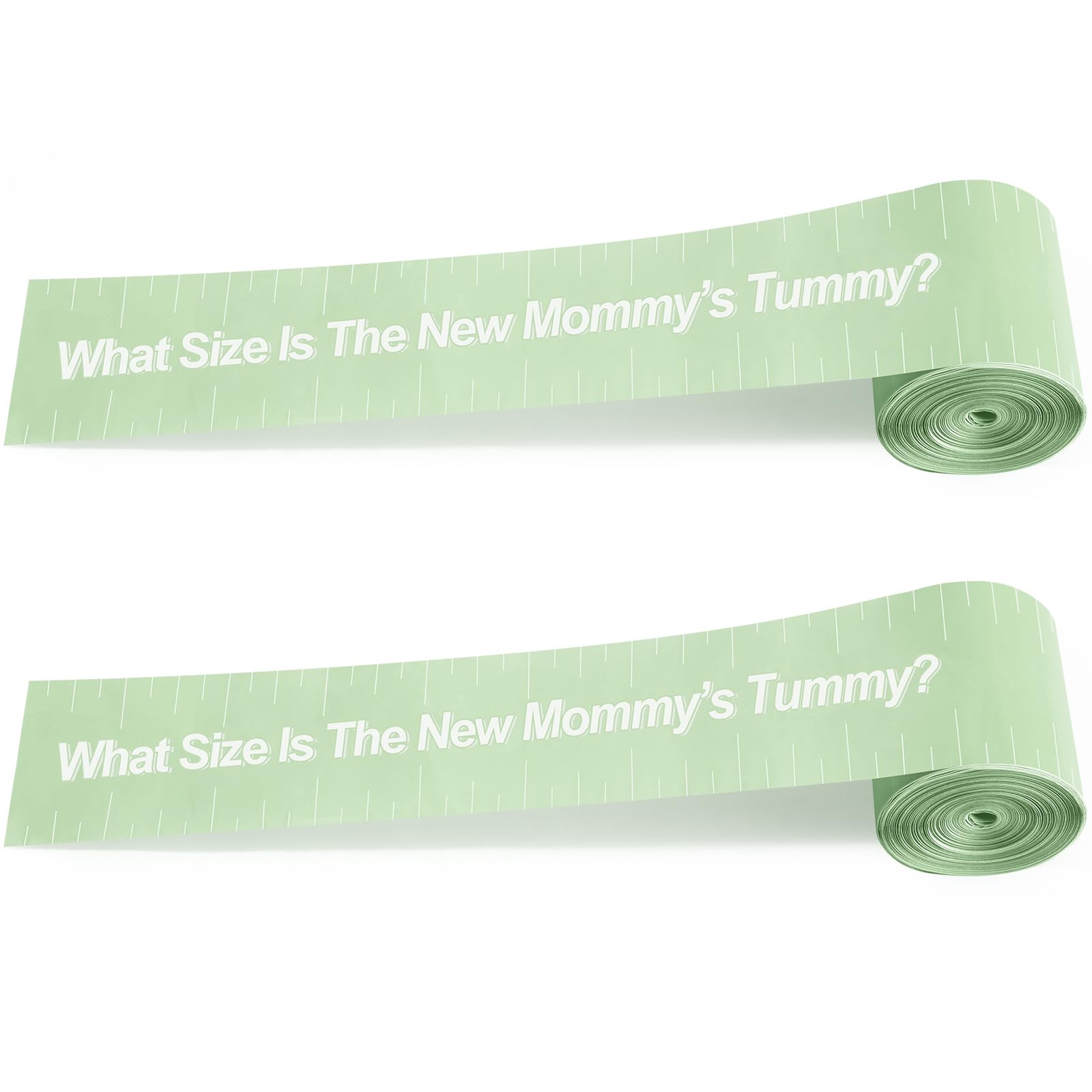 Photo 1 of Sratte 2 Rolls 2 Inch x 150 Feet Baby Shower Measuring Tape Tummy Measure Belly Game Paper Belly Measuring Tape for Baby Shower Party Decorations Supplies(Green)