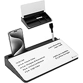 Varhomax Small Glass Desk Whiteboard Black and White, Dry Erase Desktop White Board with Storage Caddy to-do List Memo Notepa