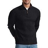 Askdeer Men's Quarter Zip Sweater Waffle Knit Sweater Mock Neck Polo Sweater Casual Pullover Sweater with Ribbing Edge