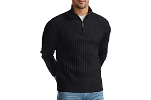Askdeer Men's Quarter Zip Sweater Waffle Knit Sweater Mock Neck Polo Sweater Casual Pullover Sweater with Ribbing Edge