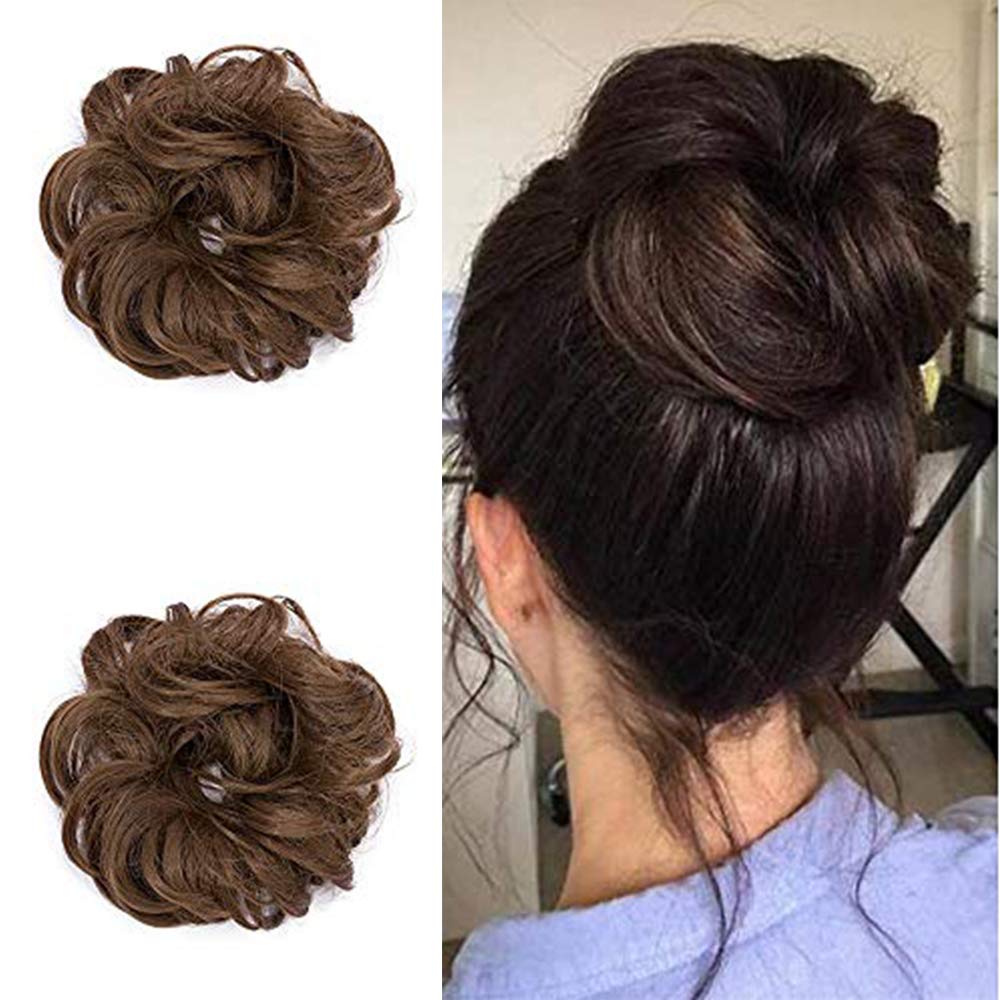 SEGO Ash Brown Curly Hairpiece Scrunchy Scrunchie Hair Bun Extension [30g] Donut Hair Chignon