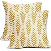 Sweetshow Yellow Boho Pillow Covers 18x18 Set of 2 Bohemian Ethnic Geometric Herringbone Print Decorative Throw Pillows Outdoor Pillowcase Square Linen Farmhouse Cushion Case Decor for Couch Sofa Bed