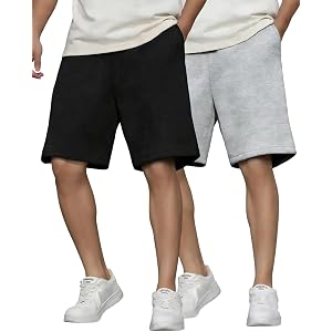 Teen Boys Solid Knit Sweat Shorts, Elastic Waist Relaxed Fit Casual Athletic Shorts with Side Pockets
