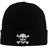 Vxchkerm Skull and Crossbones Beanie Hats for Women Men, Funny Winter Warm Cozy Stretchy Knitted Cuffed Skeleton Cap