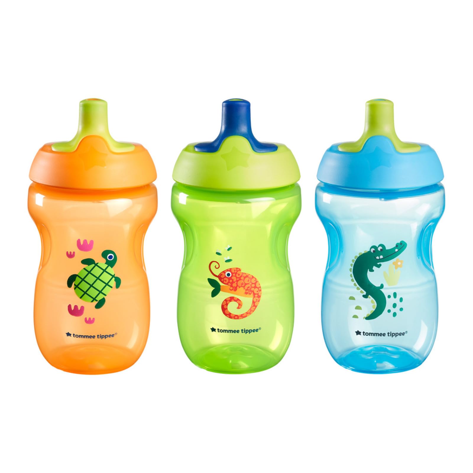 Photo 1 of Tommee Tippee Sportee Water Bottle, for 12m+, 10oz, Pack of 3 Non-Spill Sippy Cups for Toddlers, Orange, Green and Blue, with Bite-Resistant Spout, Easy-Hold and BPA Free