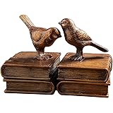 YEEWSZNN Bookends Bird Bookends Set Resin Book Stoppers Desk Organizer Vintage Bookshelf Decor 1 Pair Golden Book Ends 4.8lbs