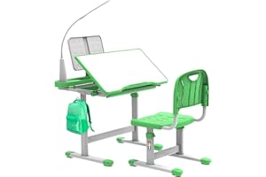 BELANITAS Kids Desk and Chair Set 5-8 Year Old, Height-Adjustable Kids School Desk with 40-Degree Tilted Desktop,Birthday Gift Green