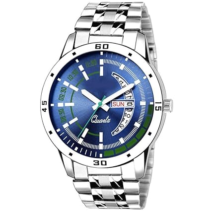 Acnos New Premium Branded Super Quality Silver Strap Color Date and Time Metal Steel Belt Analog Watch for Men Pack of - 2(RZ57)