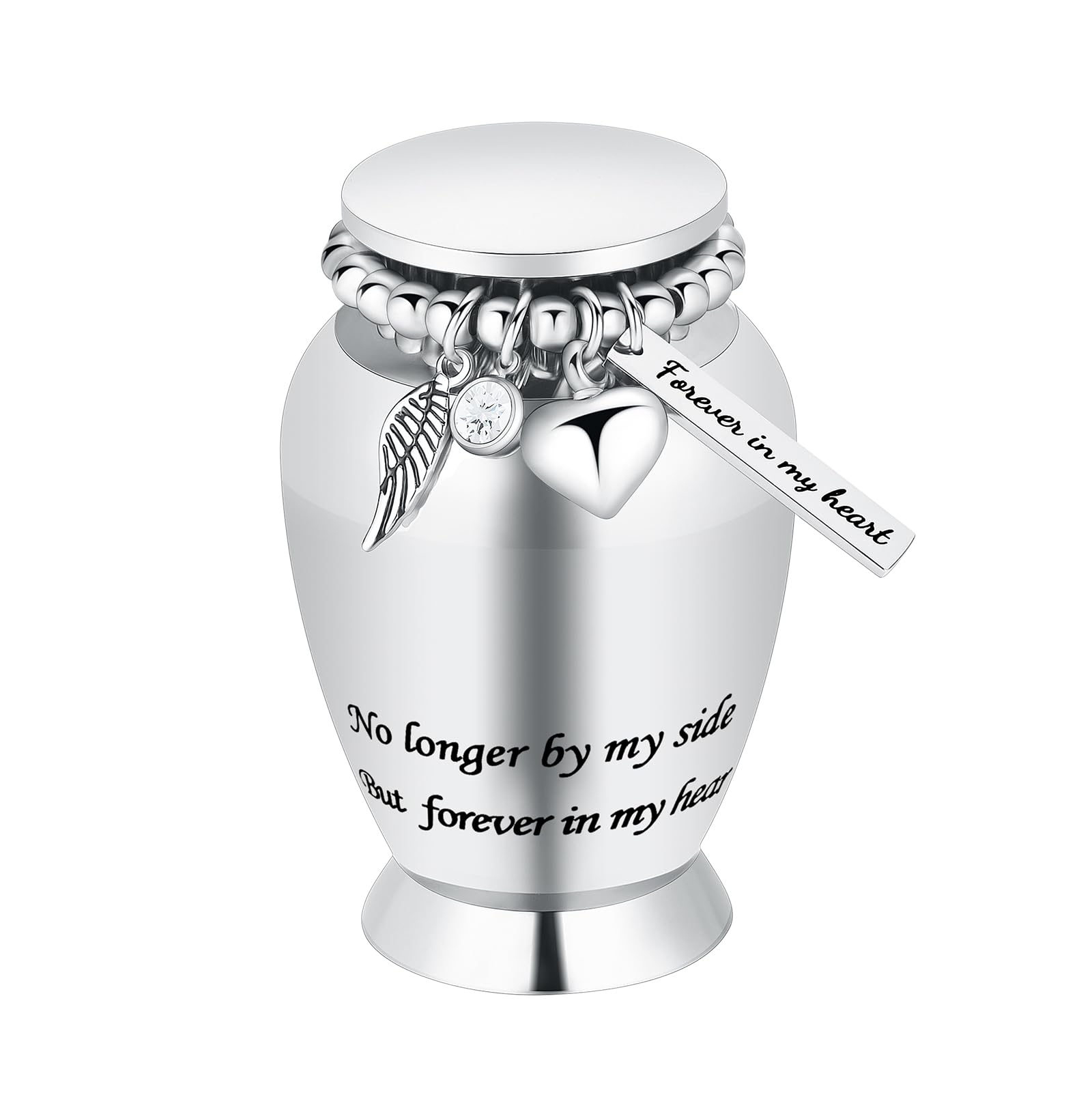 Small Urns for Human Ashes Keepsake Cremation Urn for Human Ashes with Wings Charm Mini Personal Funeral Urn for Pet (Silver Small Wings)