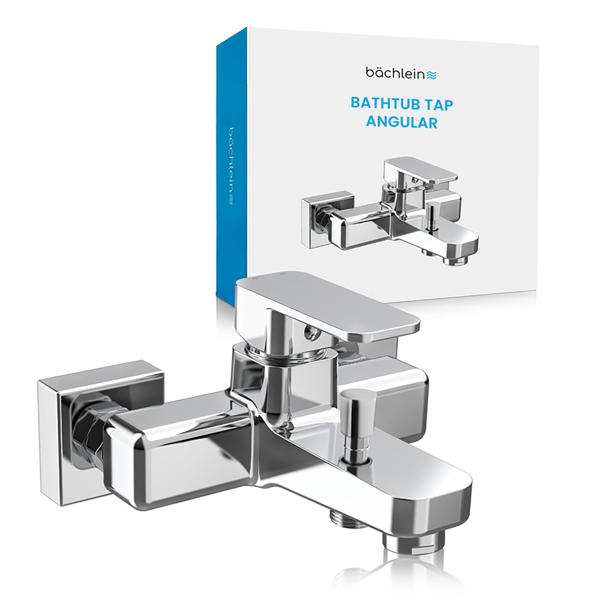 Bächlein Universal Bath Mixer in Angular Design - Complete Bath Faucet Set incl. All Accessories - Single Lever Bath Tap Chrome