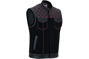Vance Leather Men's Denim & Leather Motorcycle Vest with Dual Conceal Carry Pockets, SOA Biker Club Vest