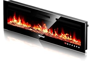VISVEIL Electric Fireplace 60Inch,Wall Mounted Electric Fireplace Heater with Timer Inserts，TV Stand Touch Screen and Realistic Flame,Log Set,Crystal Flames 750 to 1500W，Remote for Living Room