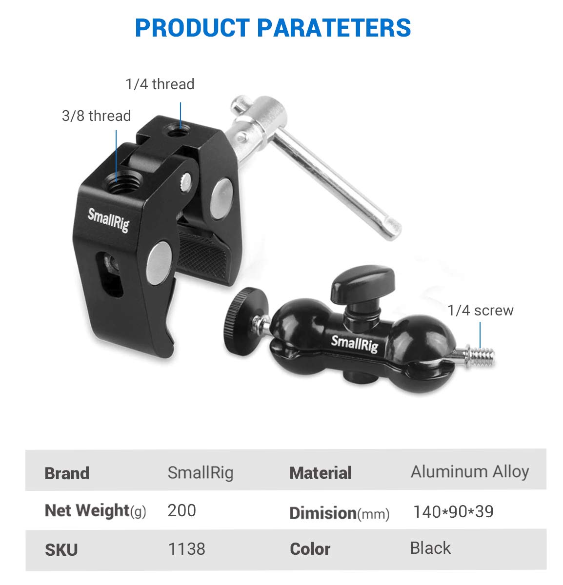 SmallRig Super Camera Clamp Mount, Double Ball Head Magic Arm Adapter