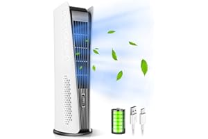 CONBOLA Tower Fan for Bedroom,Quiet Floor Fan,90° Oscillating Bladeless Fan,Portable Fan with 3 Speeds, Timer, Night Light, LED Display,Rechargeable Desk Fan for Home Office(10000mAh)