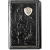ARIAT Men's Floral Embossed Shield Concho Leather Trifold Wallet
