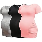 Bearsland Womens Maternity Tshirt 3 Packs Classic Side Ruched Tee Top Mama Pregnancy Clothes