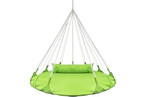 Sorbus 56" Stylish Hanging Swing Nest - Premium Cotton Double Hammock Daybed Saucer Swing Lounger - 264lbs Spinner Swing w/Pillow - Easy Setup Sturdy Tree Swing - for Indoor/Outdoor, Travel - Green