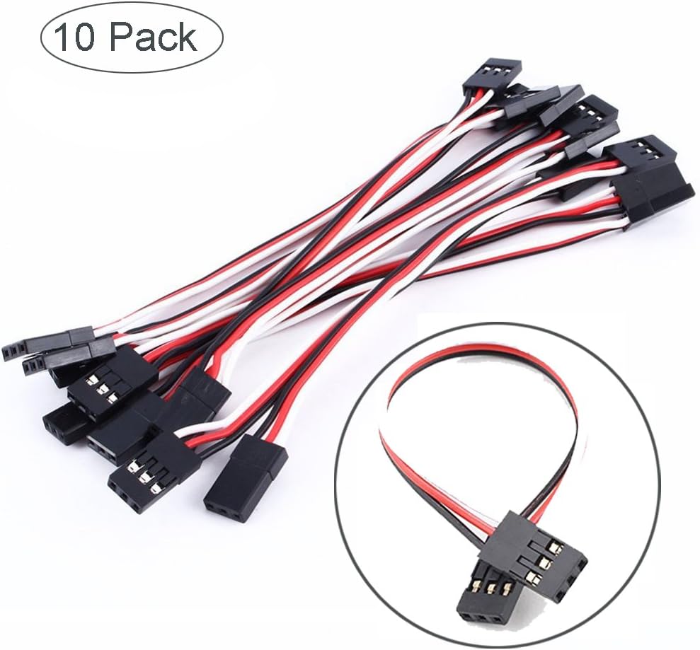 Servo Extension Cable Lead Wire 100mm 3.93 inch 3 Pin Cord Male to Male JR Plug for Futaba (Pack of 10PCS)