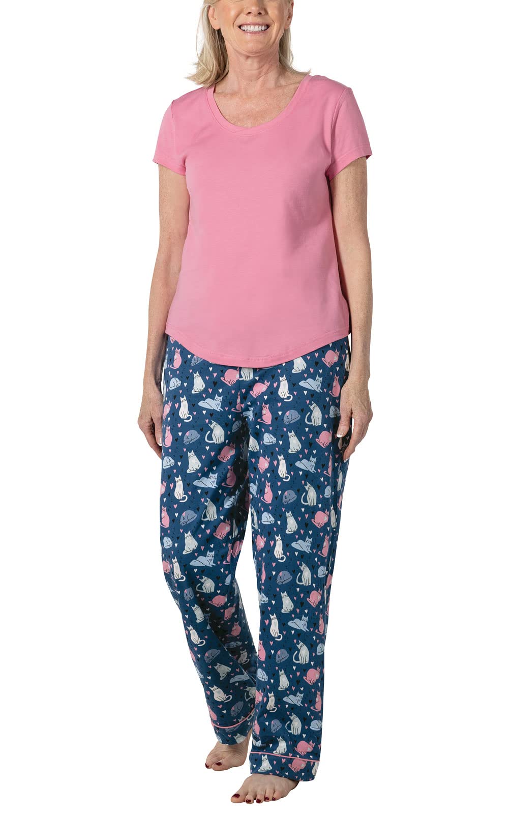 PajamaGram PJs For Women - Women's Pajamas Set, Navy Cat, MD Image