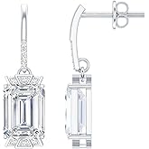Certified 3 Carat Moissanite Drop Earrings in Silver, D-Vs1 Quality, Moissanite Emerald Cut Earrings (Ideal For Gift)