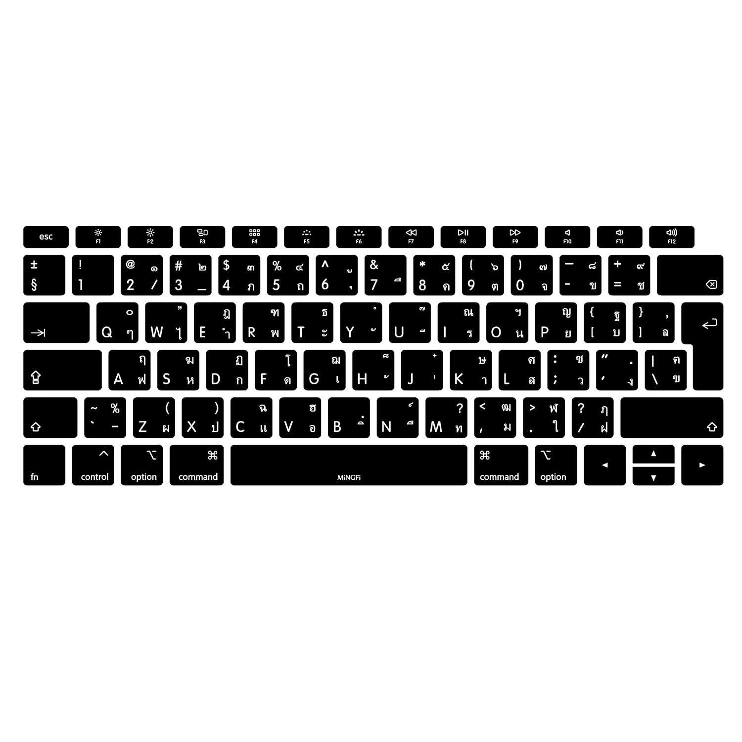 MiNGFi Silicone Thai Keyboard Cover for MacBook Air 13" (A1932, 2018–2019) EU/ISO Layout - Black