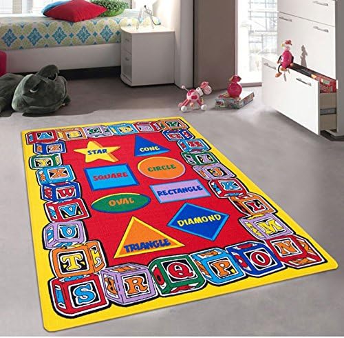 Kids / Baby Room / Daycare / Classroom / Playroom Area Rug. ABC Shapes. Blocks. Alphabet. Educational. Fun. Non-Slip Gel Back. Bright Colorful Vibrant Colors (8 Feet X 10 Feet)