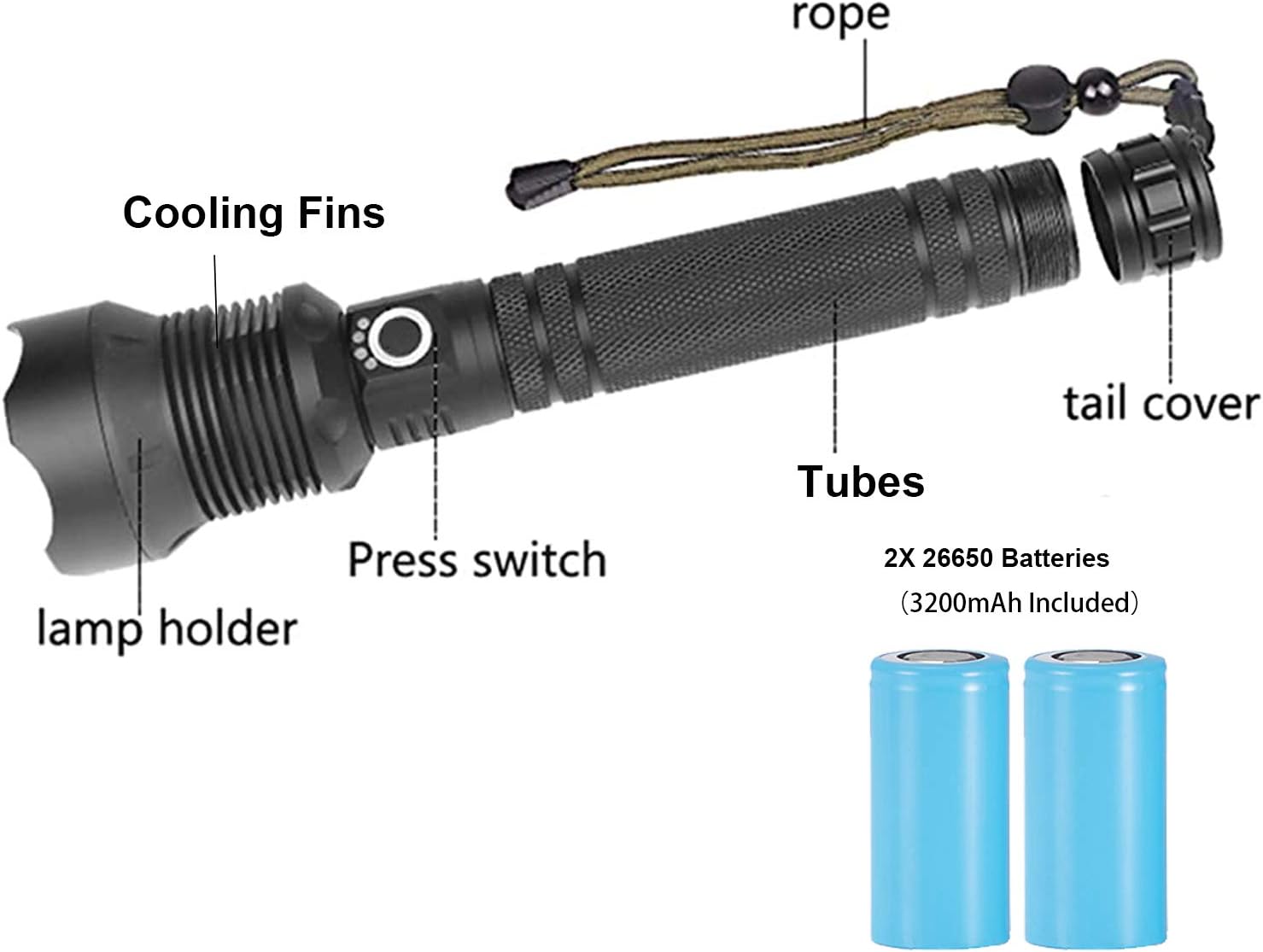 led Flashlight 90000 lumens Most Powerful 26650 USB Torch XHP70 Hunting (P70 Flashlight) - - 