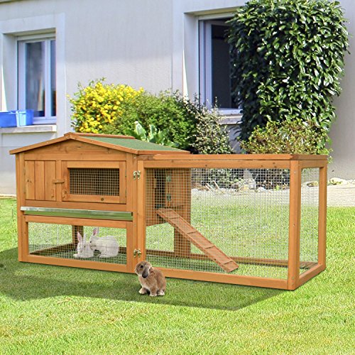 PawHut 62" Wooden Outdoor Guinea Pig Pet House/Rabbit Hutch Small